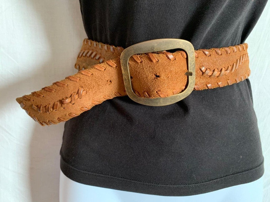 Gave bruine leren riem., ., Echt leder, Tailleriem, Ophalen of Verzenden