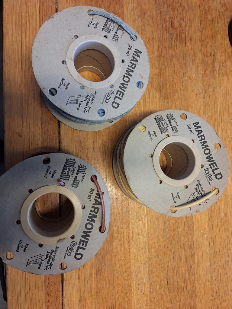 3 x Marmoweld 50m blauw, bruin, beige geel., Ophalen, Nieuw, 1000 watt of meer