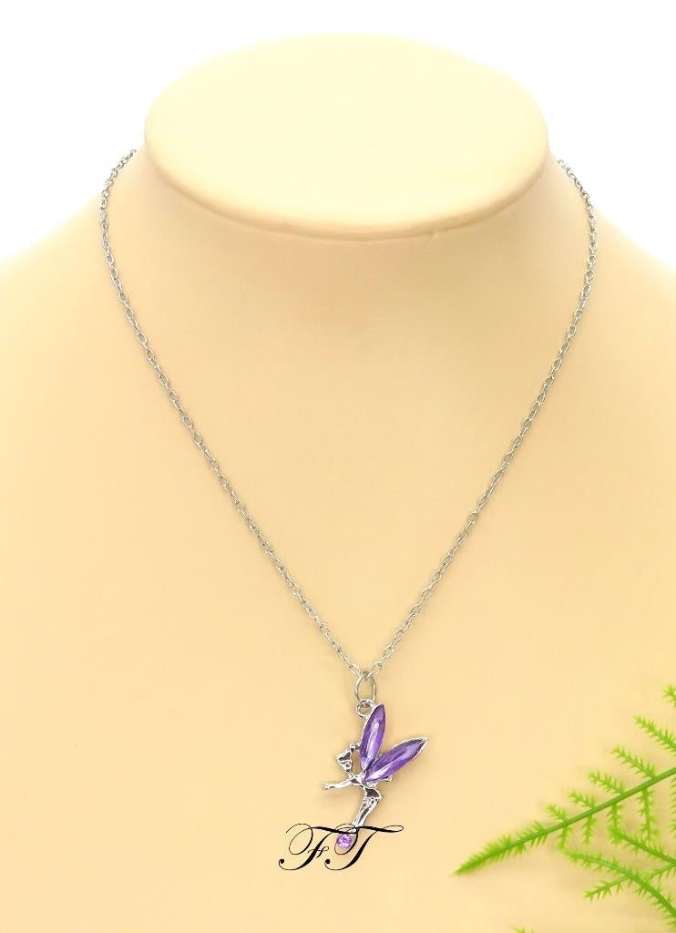 Disney halsketting met Tinkerbel pendant met lila vleugels., Overige materialen, Verstelbaar, Overige kleuren, Nieuw