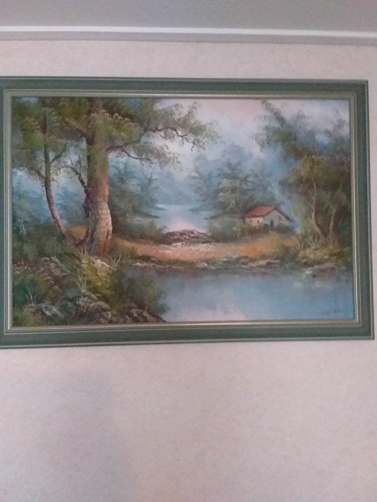 Schilderij van C. Alfieri: Huisje aan het water, Ophalen