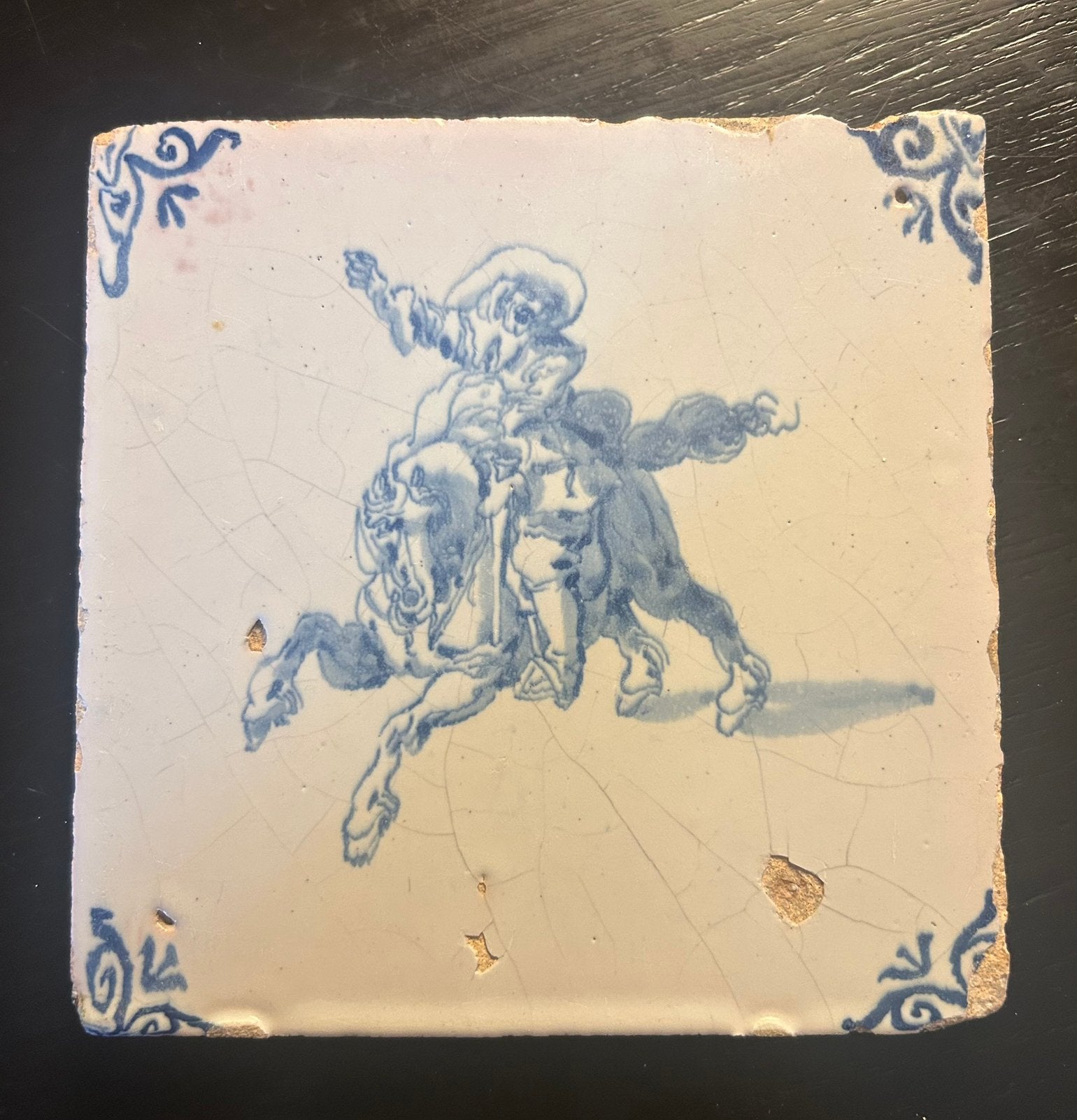 Delfts blauwe tegel, ridder op paard, Antiek en Kunst, Ophalen of Verzenden