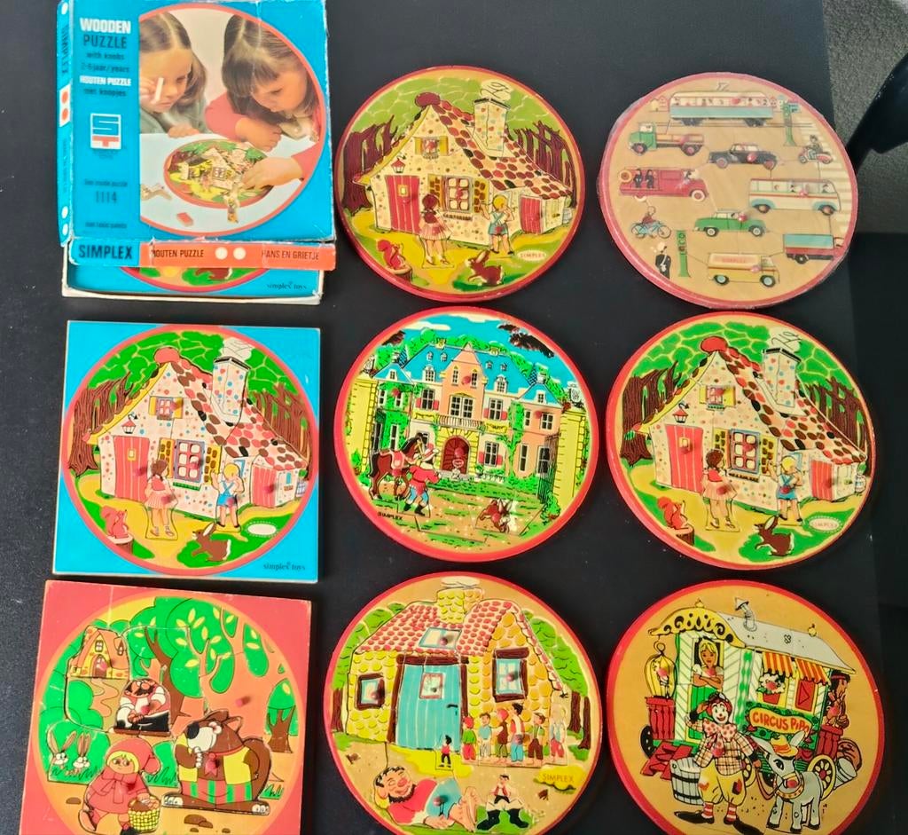 10 vintage Simplex houten puzzels, Kinderen en Baby's, Speelgoed | Kinderpuzzels, Gebruikt, 2 tot 4 jaar, Minder dan 10 stukjes