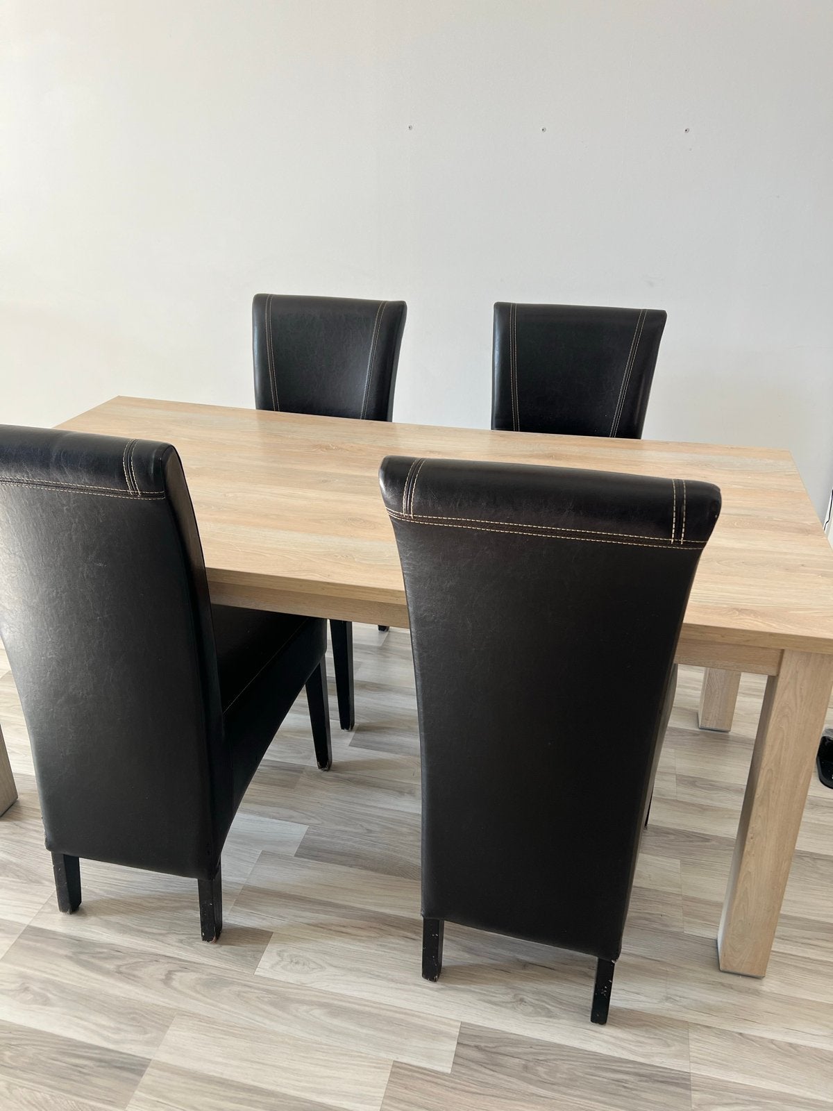 Eettafel met 4 leren stoelen - Set, Ophalen, Gebruikt, Vier personen, Rechthoekig