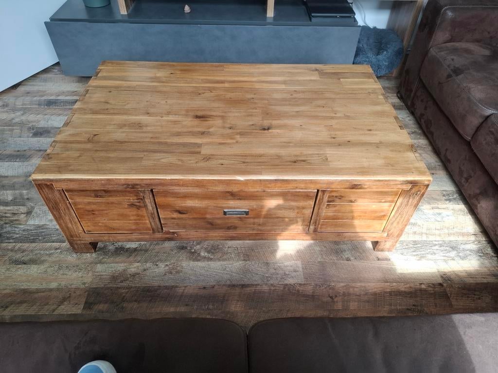 Robuuste houten salontafel met lade - 125x80x40 cm, Huis en Inrichting, Tafels | Salontafels, Ophalen
