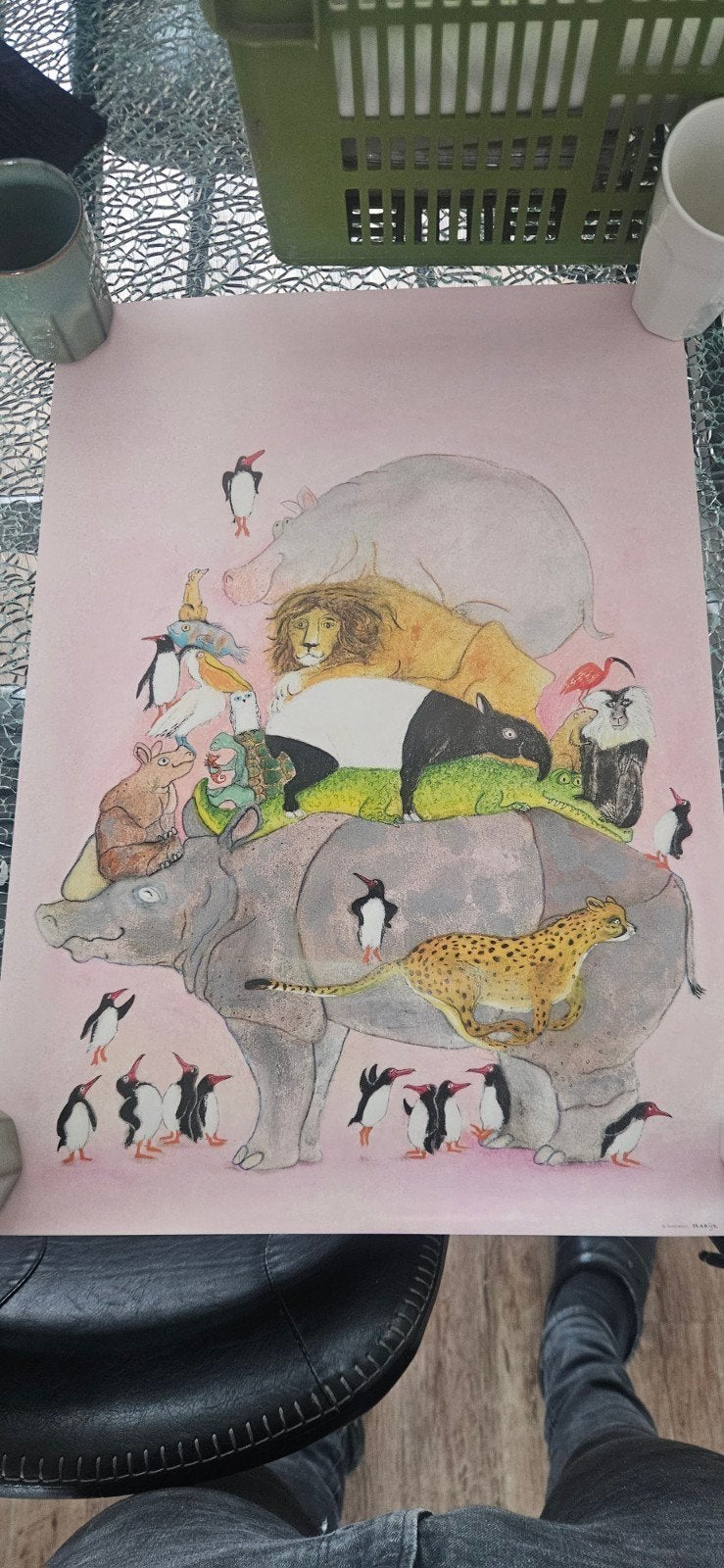 Jumping Penguins - Marije Tolman A2 Print, Ophalen of Verzenden, Print, Print/reproductie