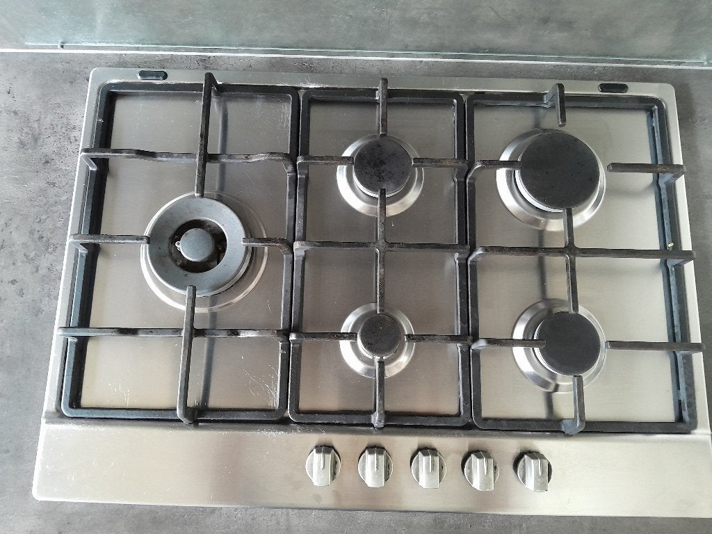 Gaskookplaat inbouw, Gebruikt, Minder dan 100 cm, 25 tot 50 cm, Zilver