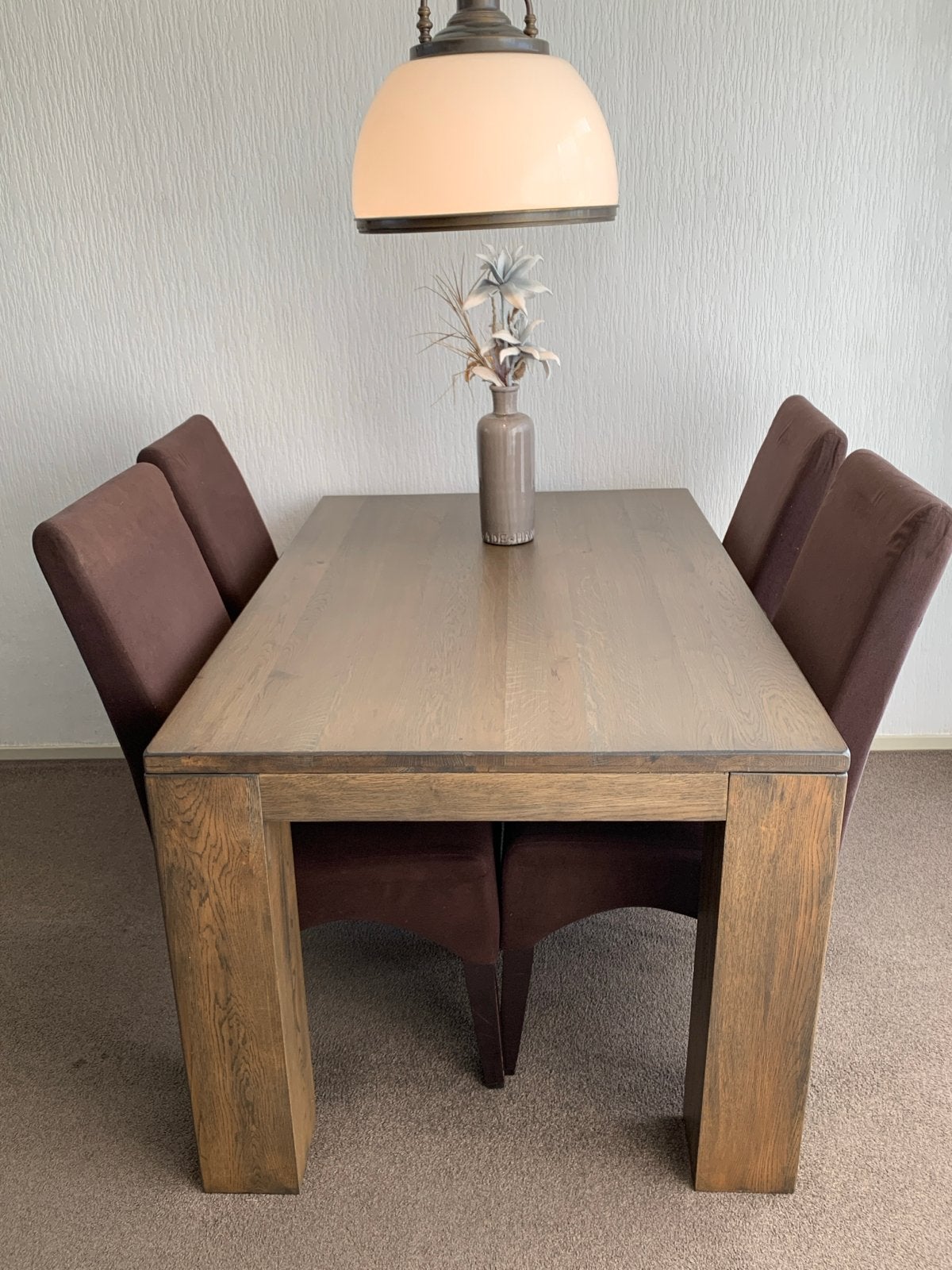 H&H Massief eiken eettafel + gratis stoelen, Ophalen, 100 tot 150 cm, Eikenhout, 50 tot 100 cm