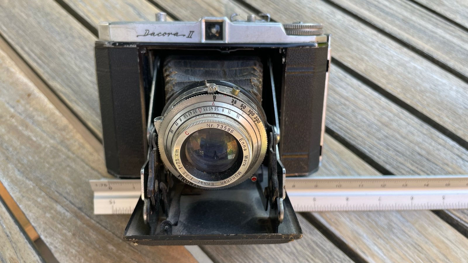Dacora II vintage camera met Enna Werk München lens, Ophalen, Gebruikt, Compact, Overige Merken
