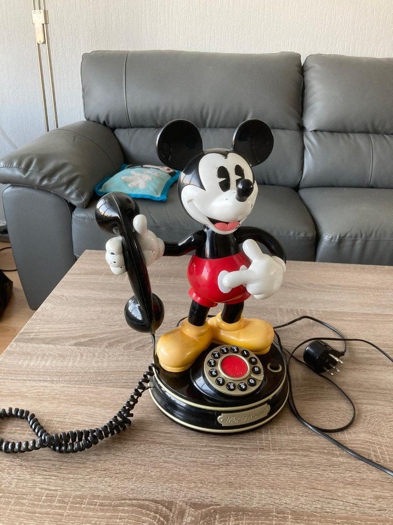 mickey mousse telefoon, Ophalen of Verzenden, Mickey Mouse, Gebruikt, Beeldje of Figuurtje
