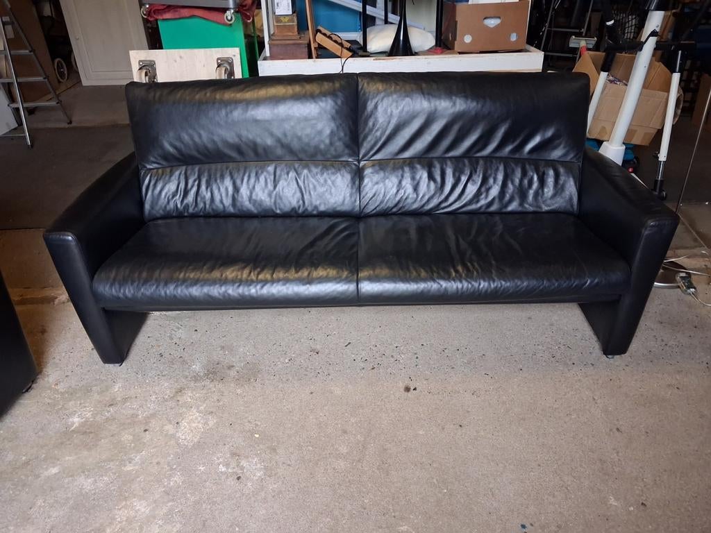 Zwart lederen bankstel, Ophalen, Gebruikt, 75 tot 100 cm, 200 tot 250 cm