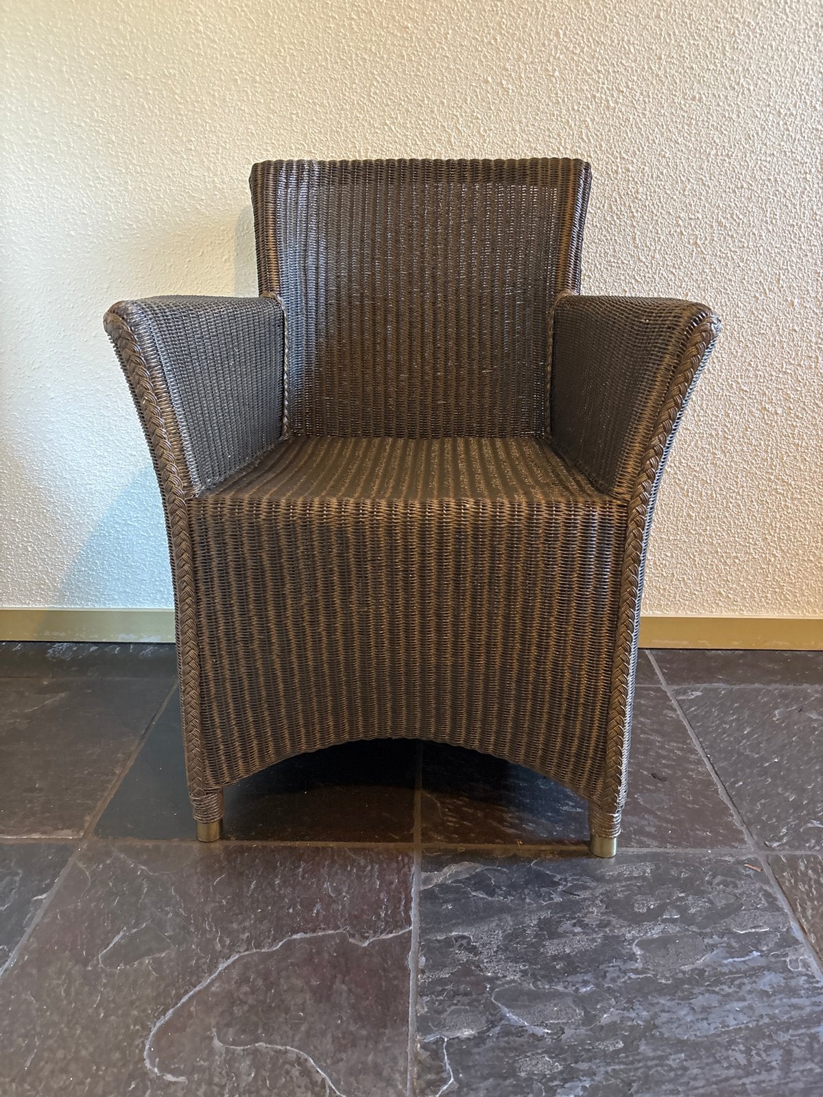 Originele Lloyd Loom stoel - Bruin riet 4 stuks, Ophalen, Gebruikt, Bruin, Riet of Rotan