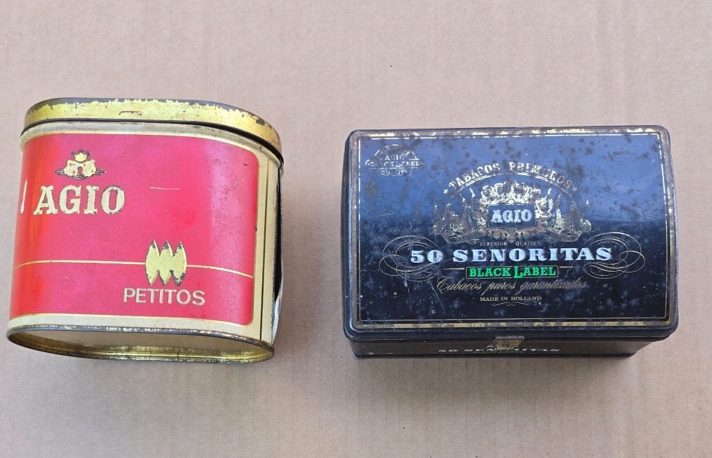 2 Agio sigarenblikjes, Ophalen of Verzenden, Gebruikt, Tabaksdoos of Verpakking
