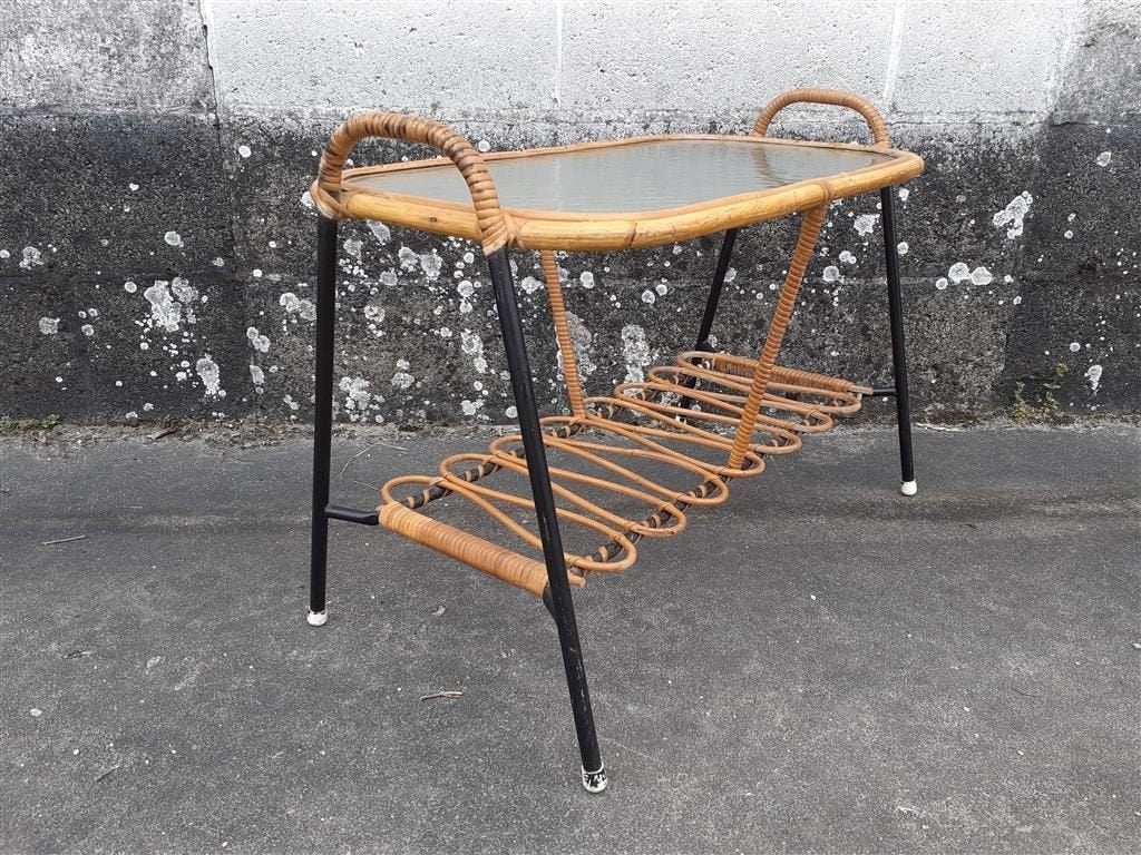 Bijzettafel '60s ( rotan ) Retro/Vintage/Design, Ophalen, Gebruikt, Vintage, 75 cm of meer