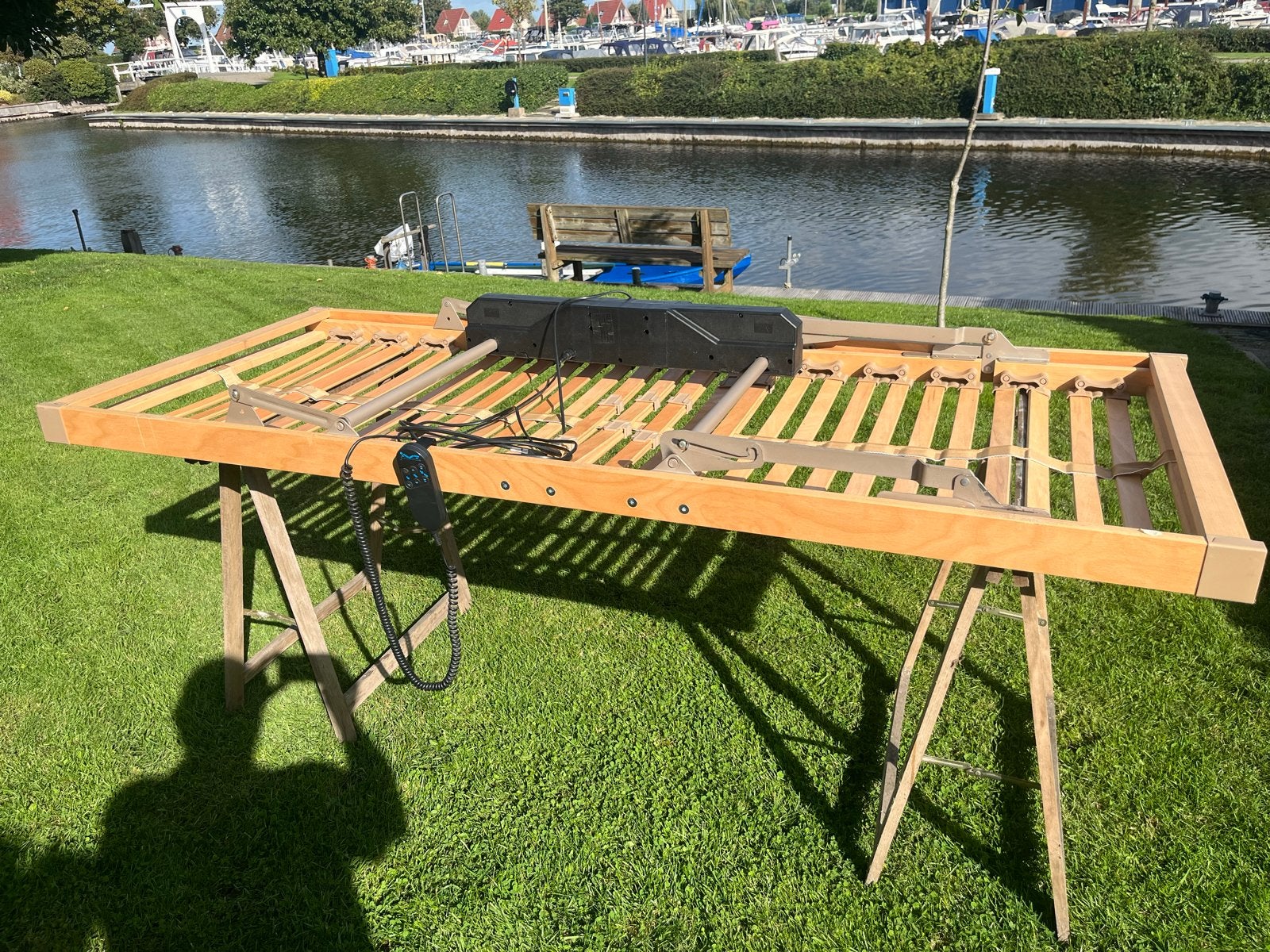 Verstelbare lattenbodem met matras - Eenpersoons, Ophalen, 90 cm, 200 cm, Hout