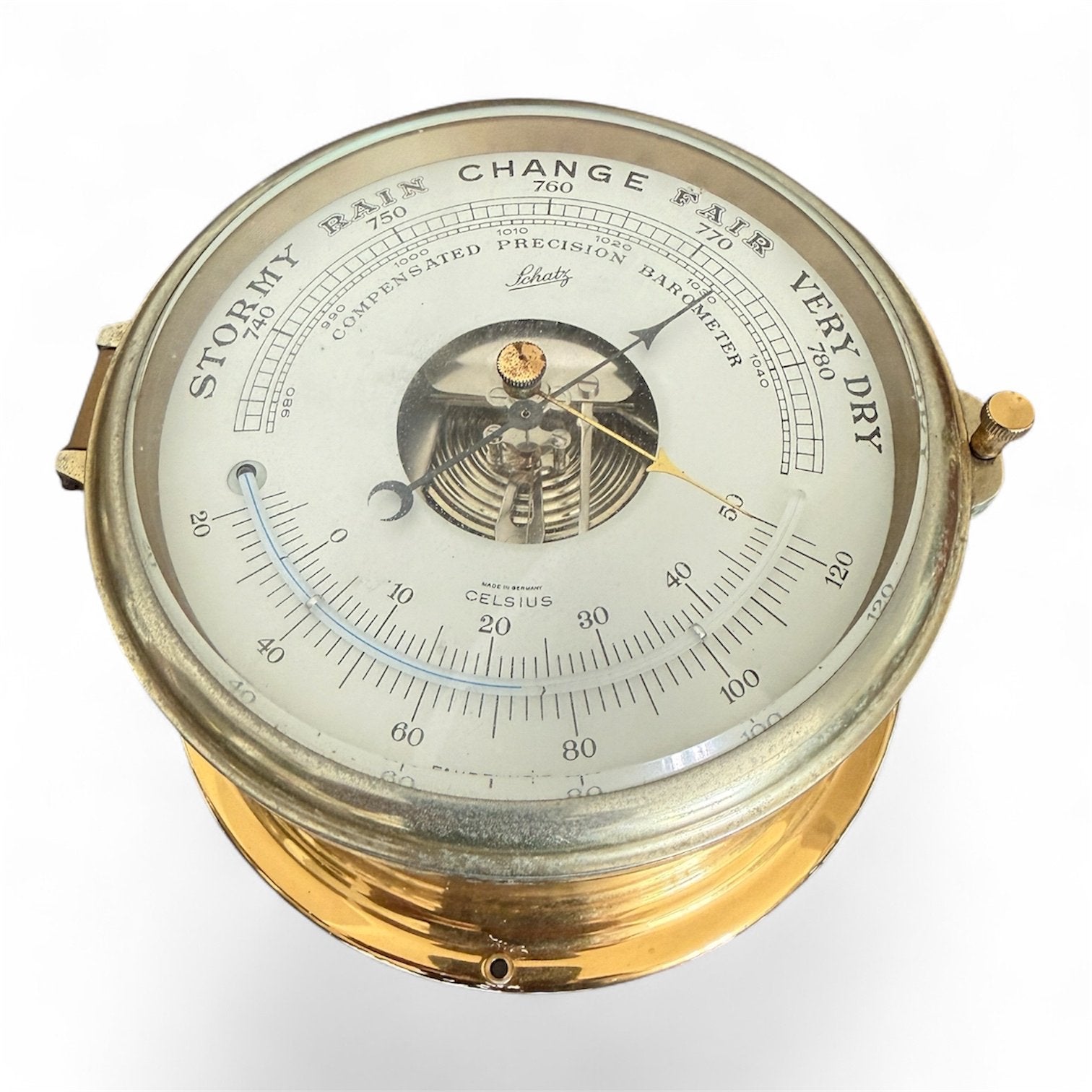 Schatz Barometer met Thermometer - Messing, Ophalen of Verzenden, Gebruikt, Barometer