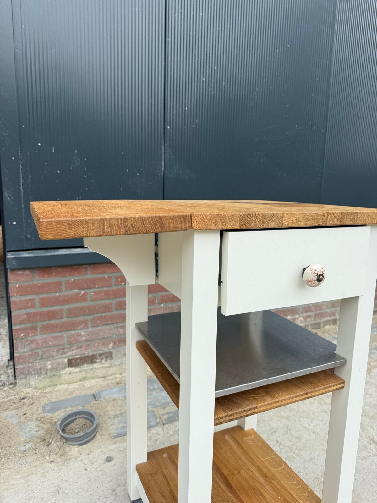 Keukentrolley met besteklade en handdoekhouders, Huis en Inrichting, Ophalen, Gebruikt, Hout, Keukentrolley