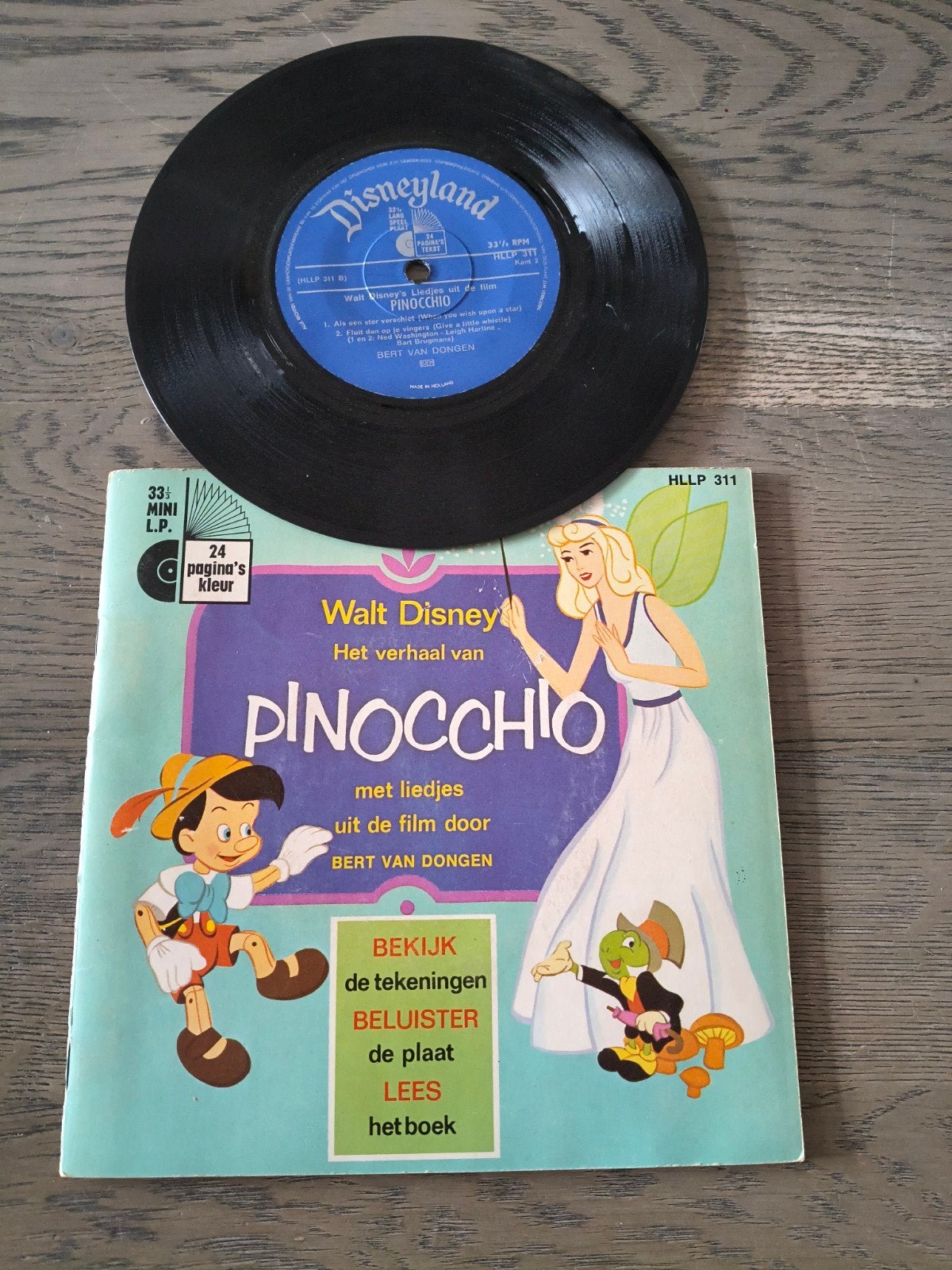 Walt Disney's Pinocchio - Verhaal met liedjes (Mini LP), Cd's en Dvd's, Vinyl | Kinderen en Jeugd, Gebruikt, 7 inch, Ophalen of Verzenden