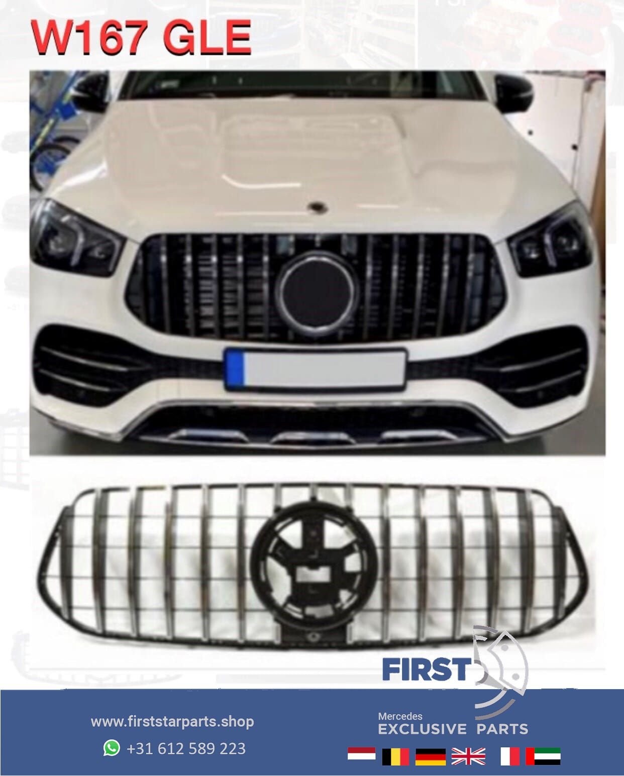 W167 C167 GLE KLASSE AMG GT LINE GRIL 2018-2022 PANAMERCANA, Gebruikt, -, Ophalen of Verzenden, -