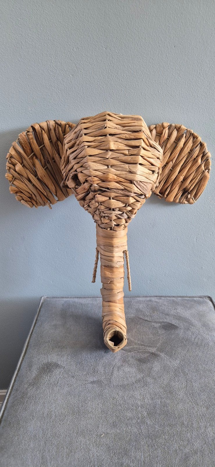 Wanddecoratie Olifantenkop van riet, Gebruikt, Boho, Ophalen of Verzenden, Natuurlijk materiaal