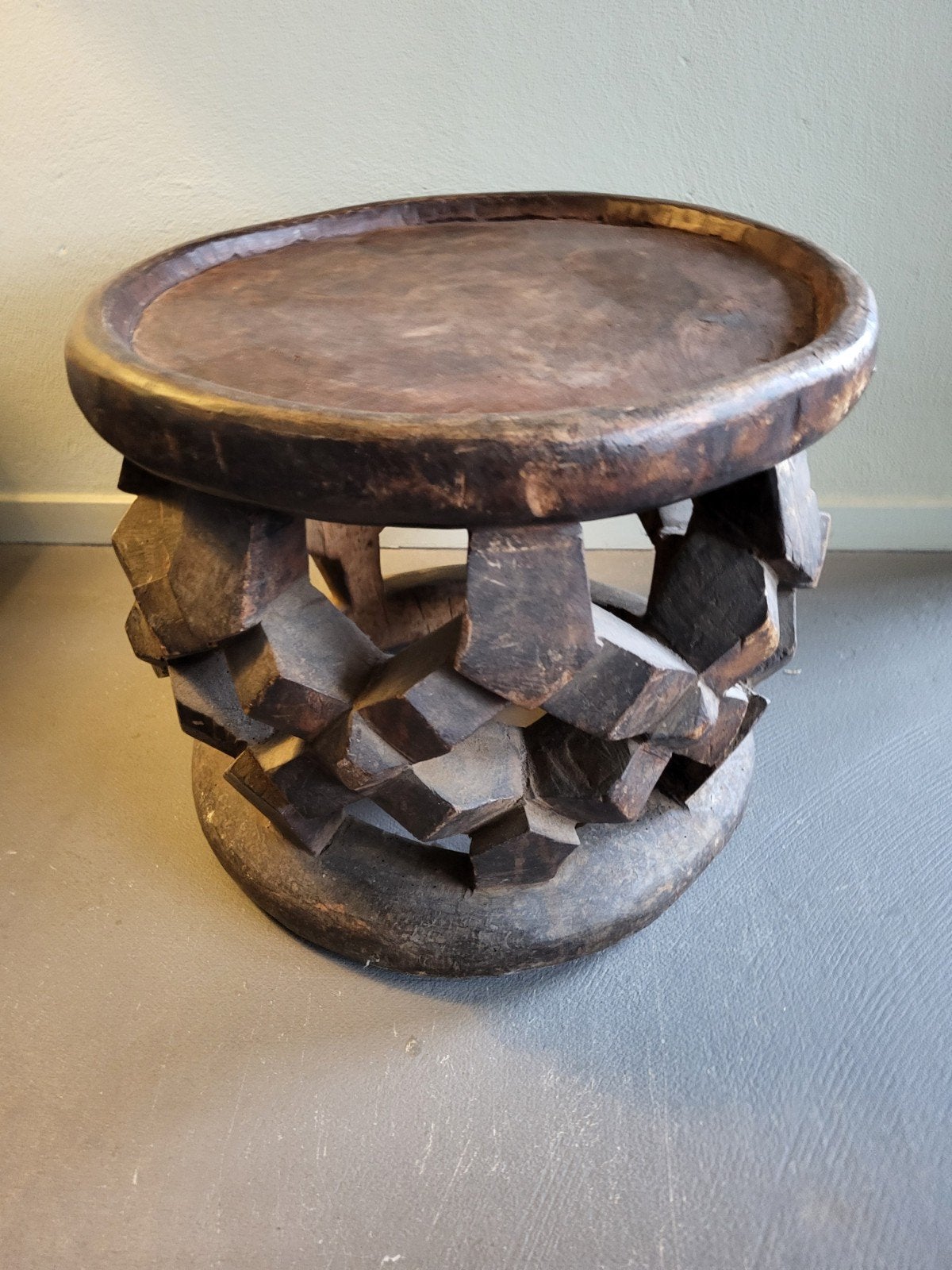 Afrikaanse kruk/bijzettafel Congo - Hout, Ø 43cm, H 38cm, Ophalen, Minder dan 45 cm, Minder dan 55 cm, Gebruikt