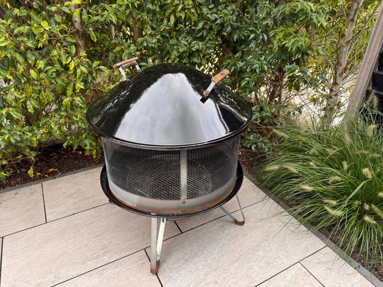 Weber vuurkorf met deksel, vonkenscherm en houtrooster, Ophalen, Gebruikt, Vuurkorf