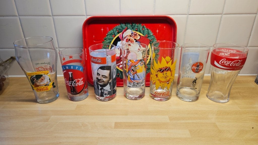 Unieke Coca cola glazen (12x) en vintage glazen kan, Ophalen of Verzenden