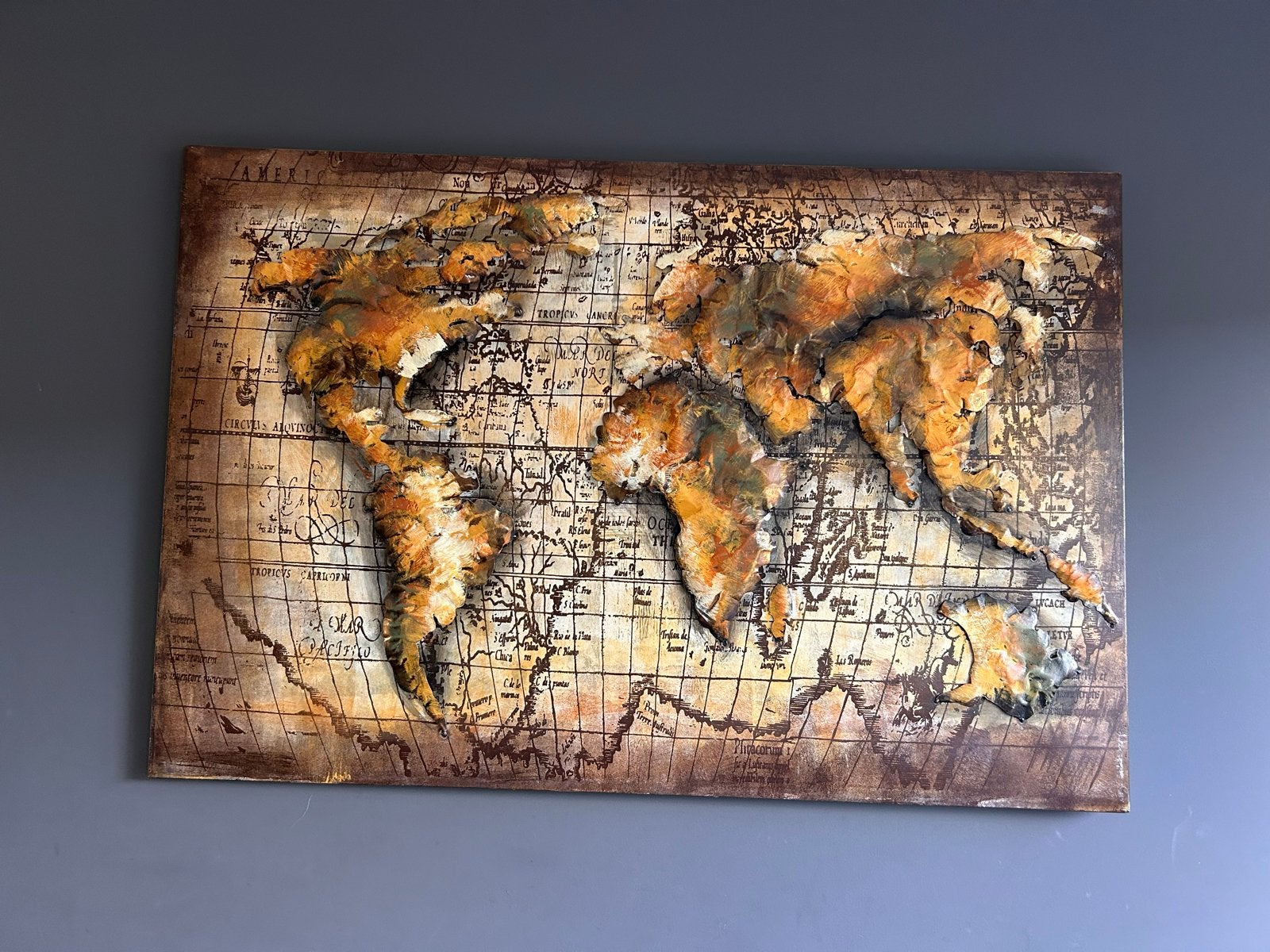 Unieke 3D Wereldkaart Wanddecoratie - 120x80 cm, Ophalen, Metaal, 80 cm, Decoratieobject