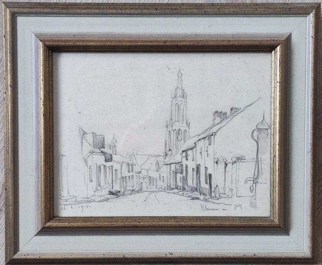 Antoon Markus (1870-1955) - Straatje te Rhenen (1913), Ophalen of Verzenden, Tekening, Potloodtekening, Gesigneerd