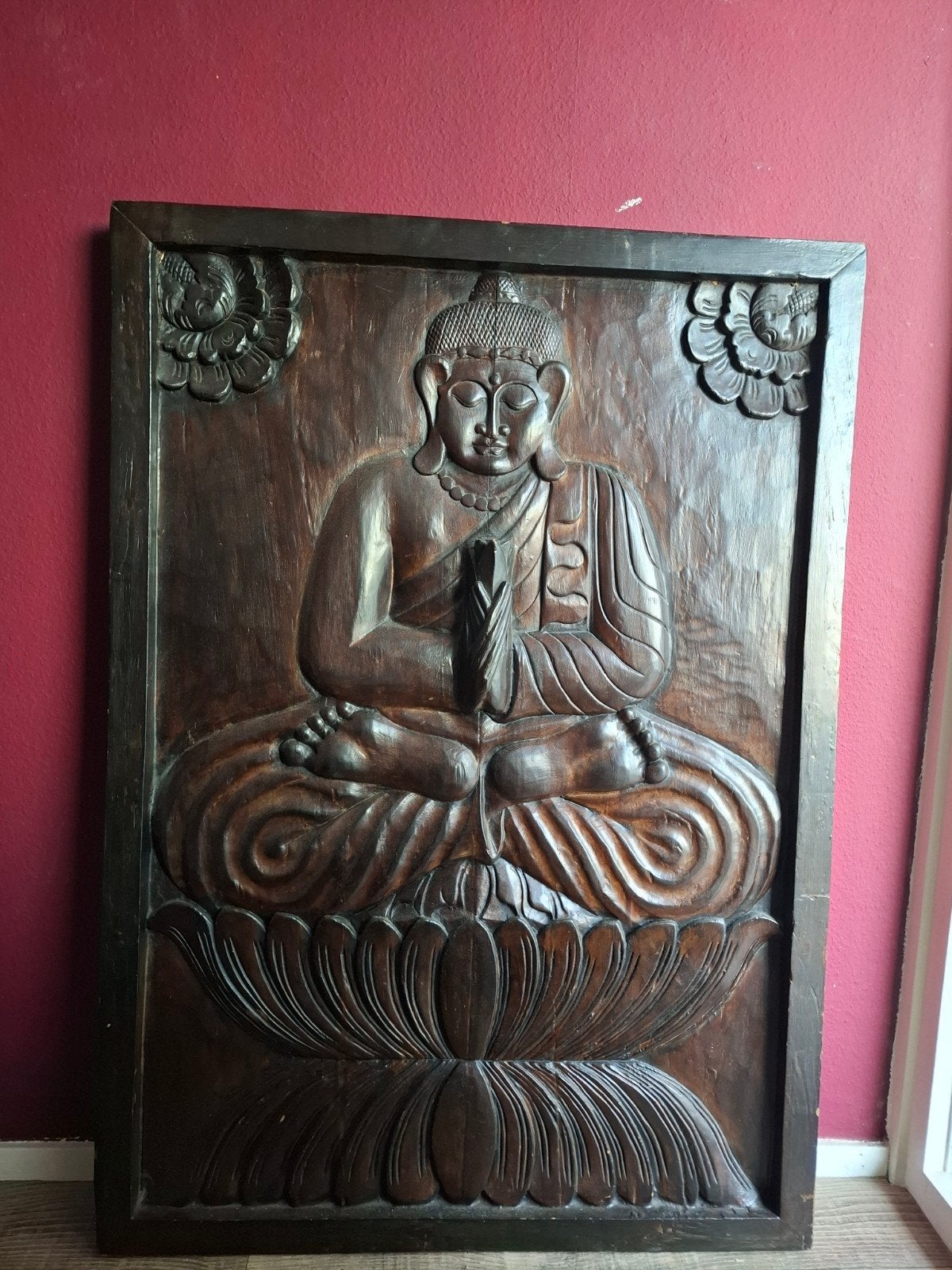 Houten Boeddha Wanddecoratie - Handgesneden, Ophalen, 50 - 100 cm, Handgemaakt, Wanddecoratie