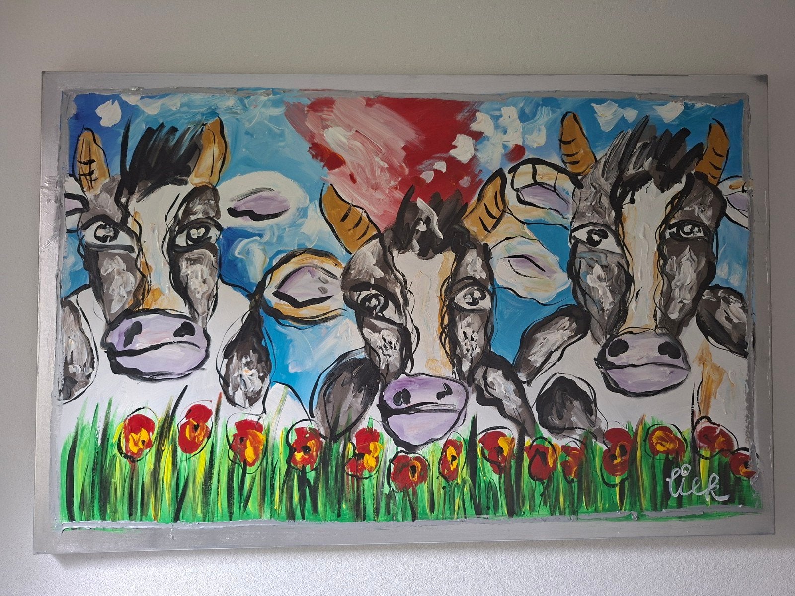 Vrolijk koeien schilderij - Handgeschilderd kunstwerk, Ophalen