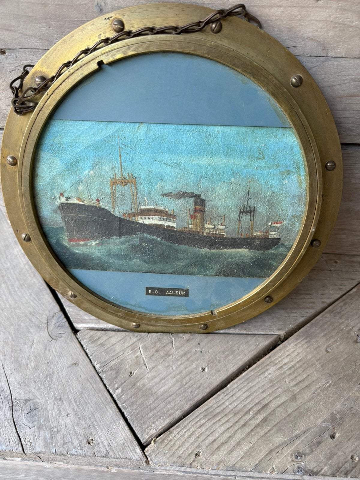 Antiek patrijspoort schilderij S.S. Aalsum, Antiek en Kunst, Ophalen