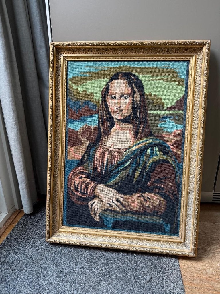 Mona Lisa geborduurd schilderij, Ophalen, Portret of Personen, Ingelijst, Vintage