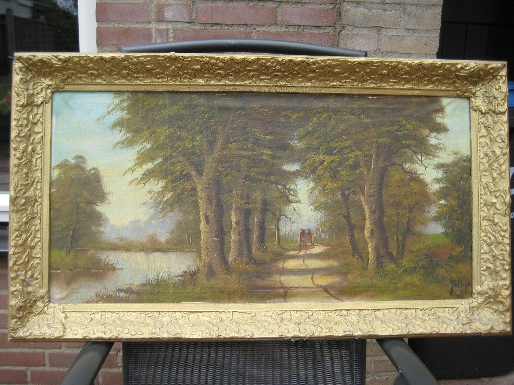 Te koop schilderij, Antiek en Kunst, Kunst | Schilderijen | Klassiek, Ophalen, Doek, Realistisch, Gesigneerd