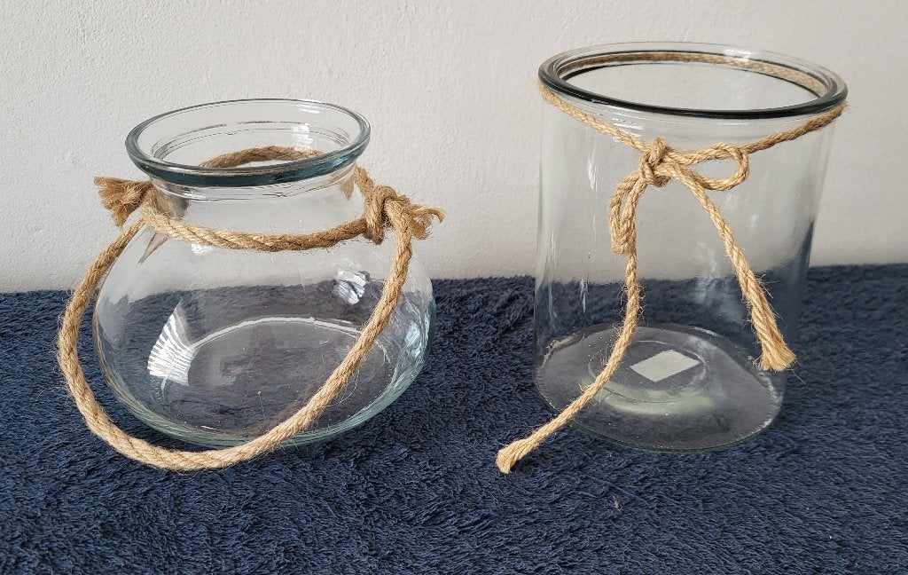 2 leuke glazen decoratie/bloempotjes/windlichten, Verzenden, Zo goed als nieuw