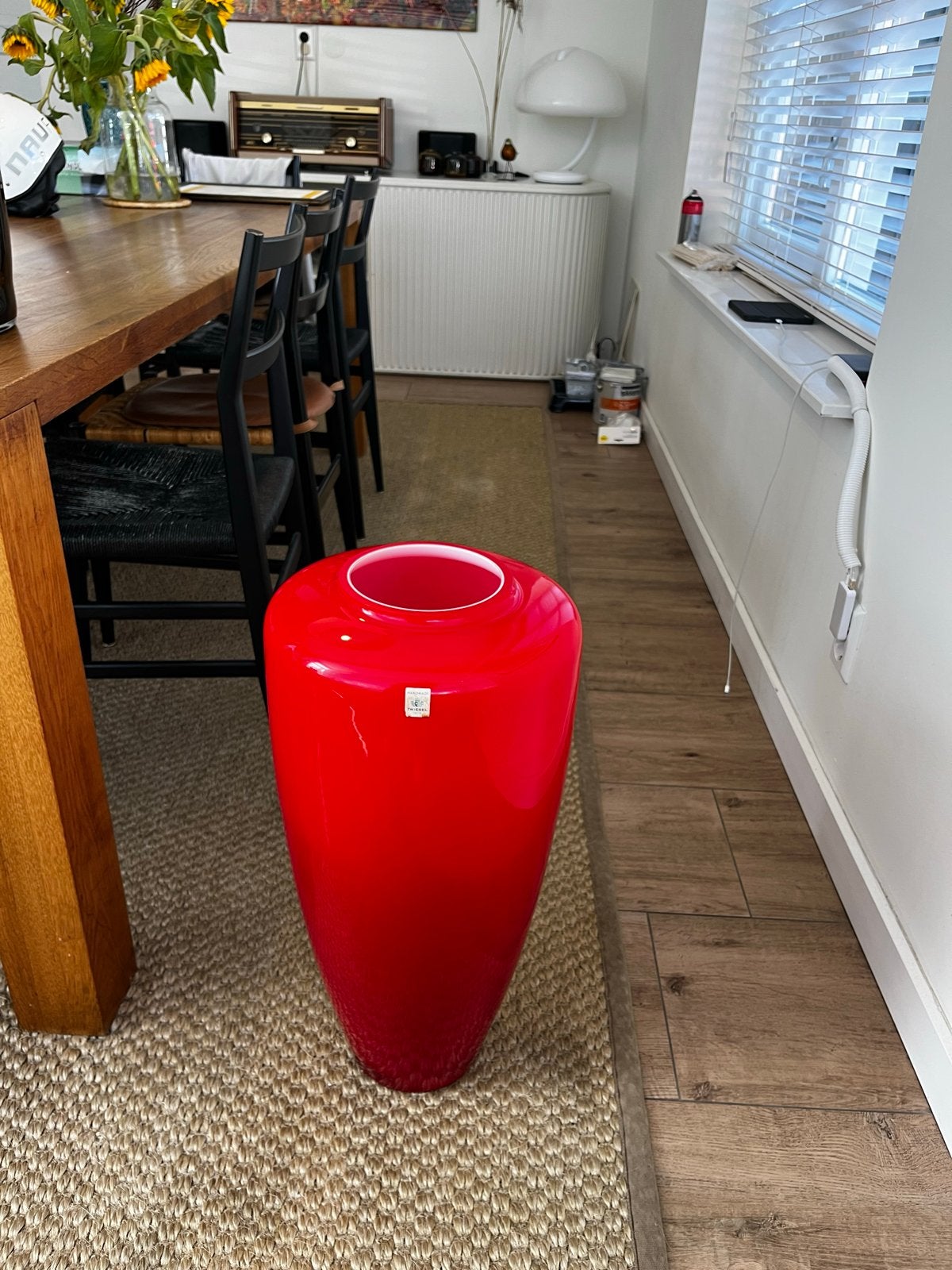 Vintage Scott Zwiesel Vaas Rood Glas Ombre Effect 60cm, Huis en Inrichting, Handgemaakt, Ophalen of Verzenden, 60 cm, Rood