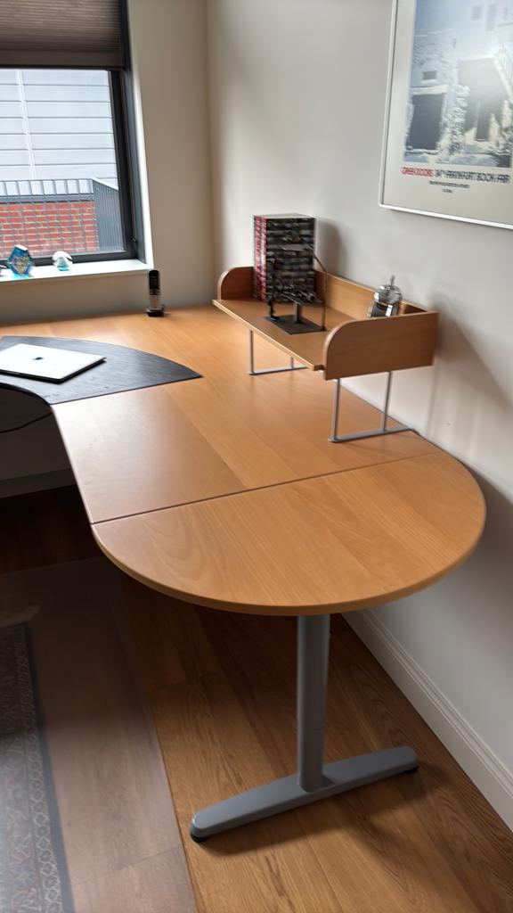 Bureau in delen beukenhout, Huis en Inrichting, Bureaus, Ophalen, Spaanplaat of MDF, Industrieel, IKEA