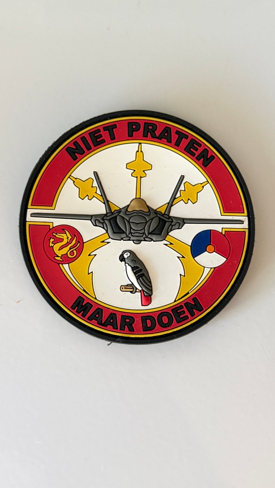 322SQN F-35 Patch - Niet Praten Maar Doen, Ophalen of Verzenden, Luchtmacht, Nederland, Embleem of Badge