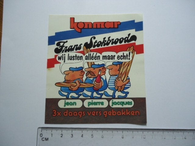 sticker oud KONMAR supermarkt brood strip bakker retro, Verzenden, Zo goed als nieuw, Bedrijf of Vereniging