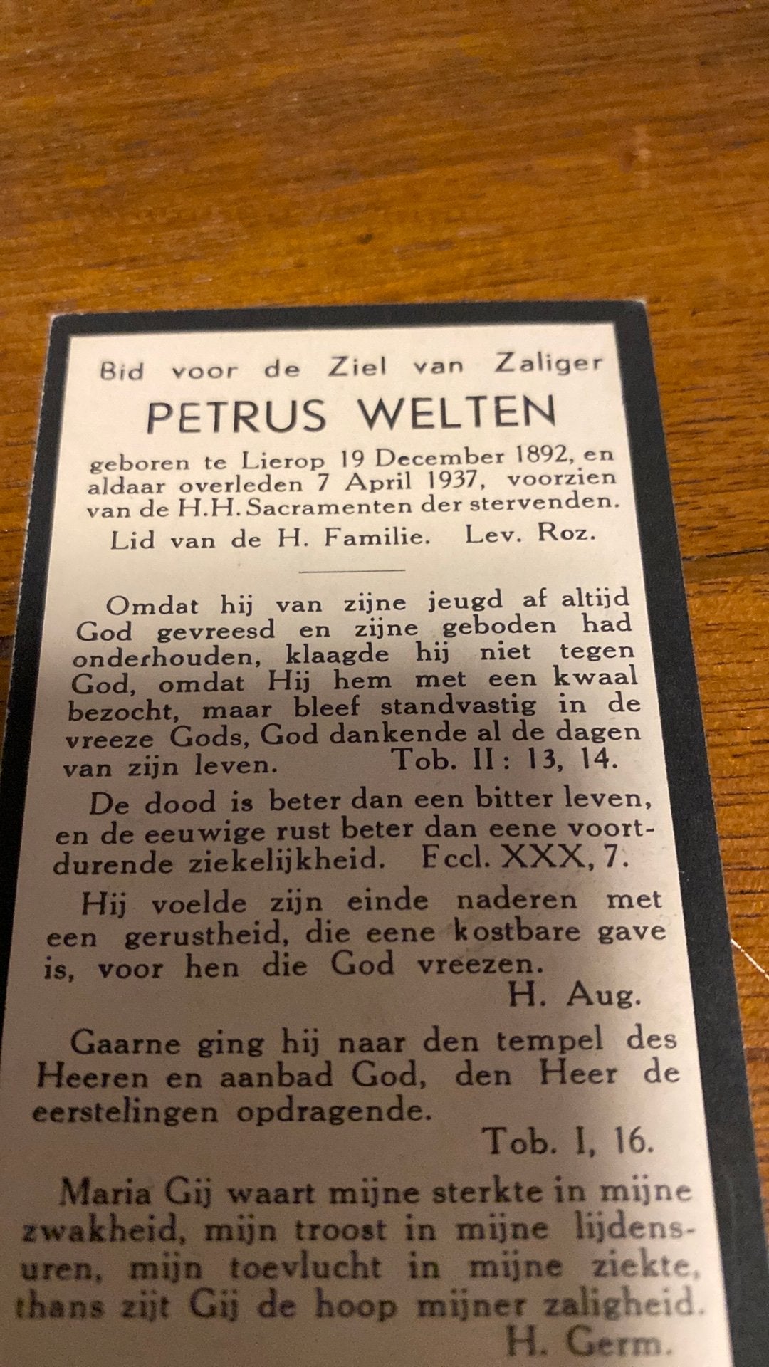 Petrus Welten 1892 Lierop 1937, Ophalen of Verzenden