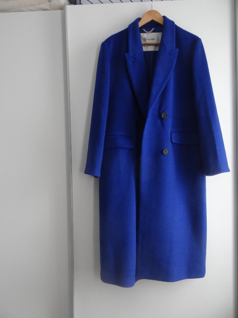 prachtige wollen  dames mantel, blauw, Ophalen, Nieuw, Maat 42/44 (L), Blauw