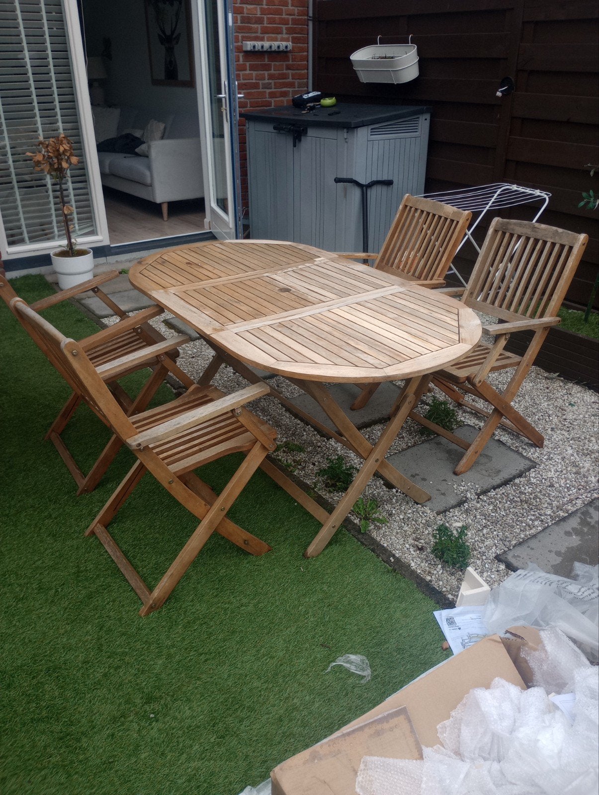 Casaria Tuin Set Gebruikt Tafel met 4 stoel, Tuin en Terras, Tuinsets en Loungesets, Ophalen, Gebruikt, Hardhout, Stoel
