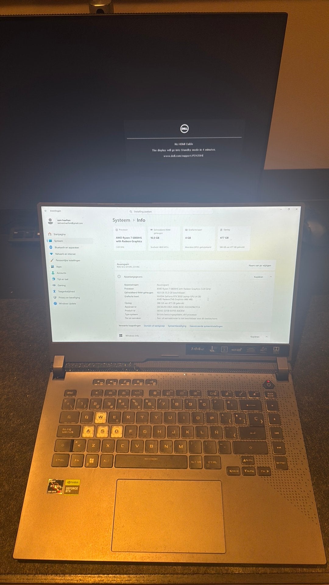 Asus rog strix g15 gaming laptop zo goed als nieuw met tas, Ophalen, 15 inch, Zo goed als nieuw, Gaming