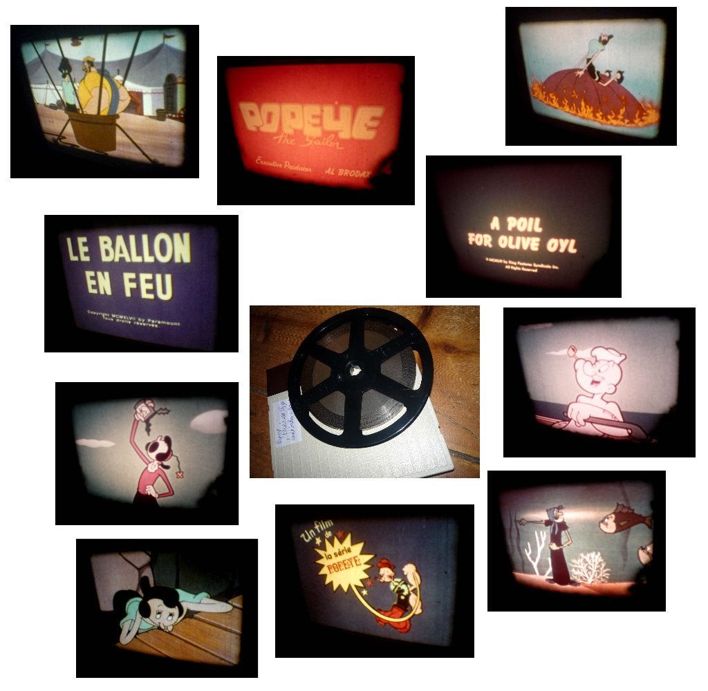 8mm film 2x Popeye - Parels - Luchtballon - 120mtr geluid -, Ophalen of Verzenden, 8mm film
