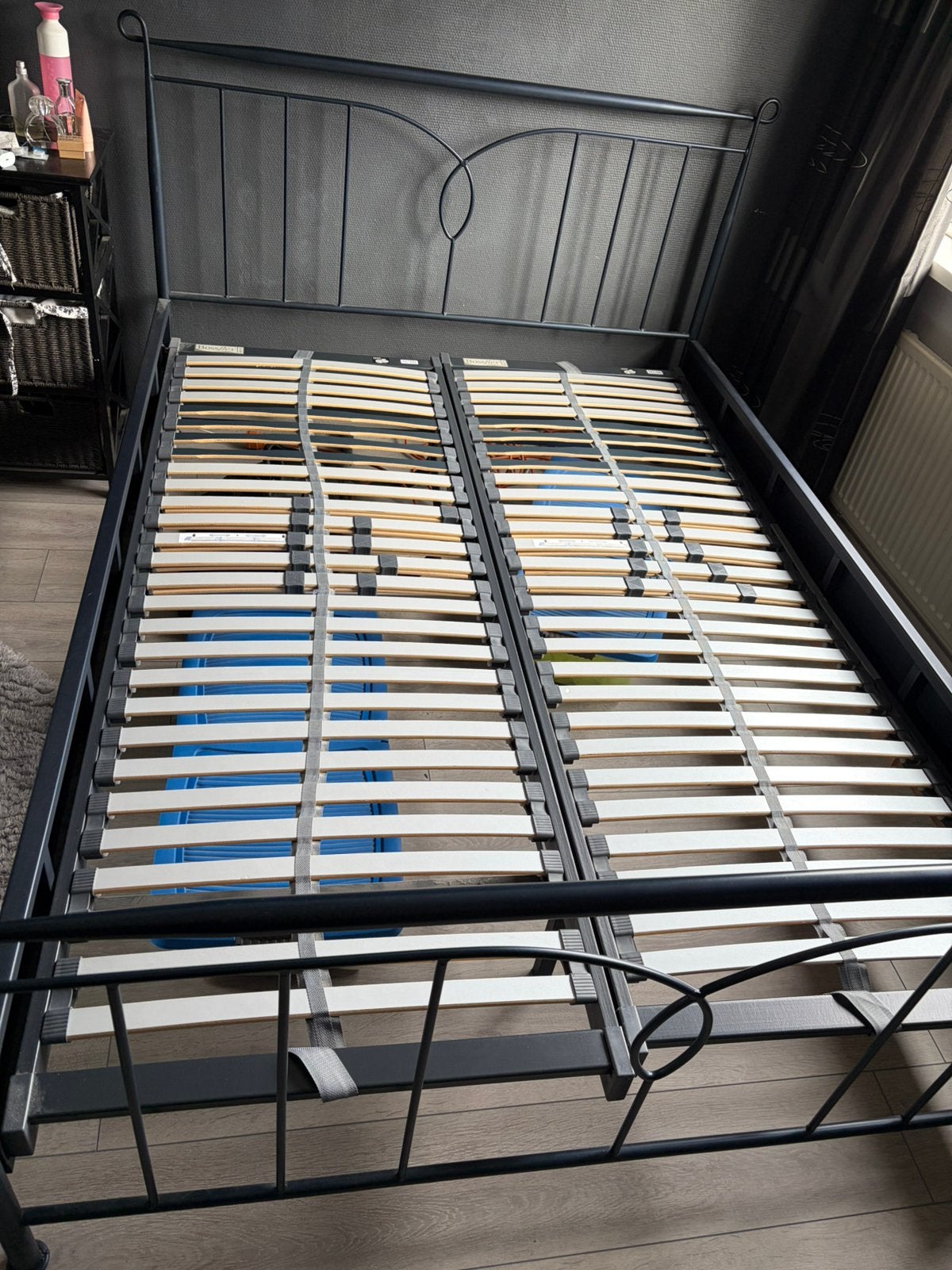 Metalen bed 1.40x2.00, Ophalen, Blauw, Tweepersoons, 140 cm