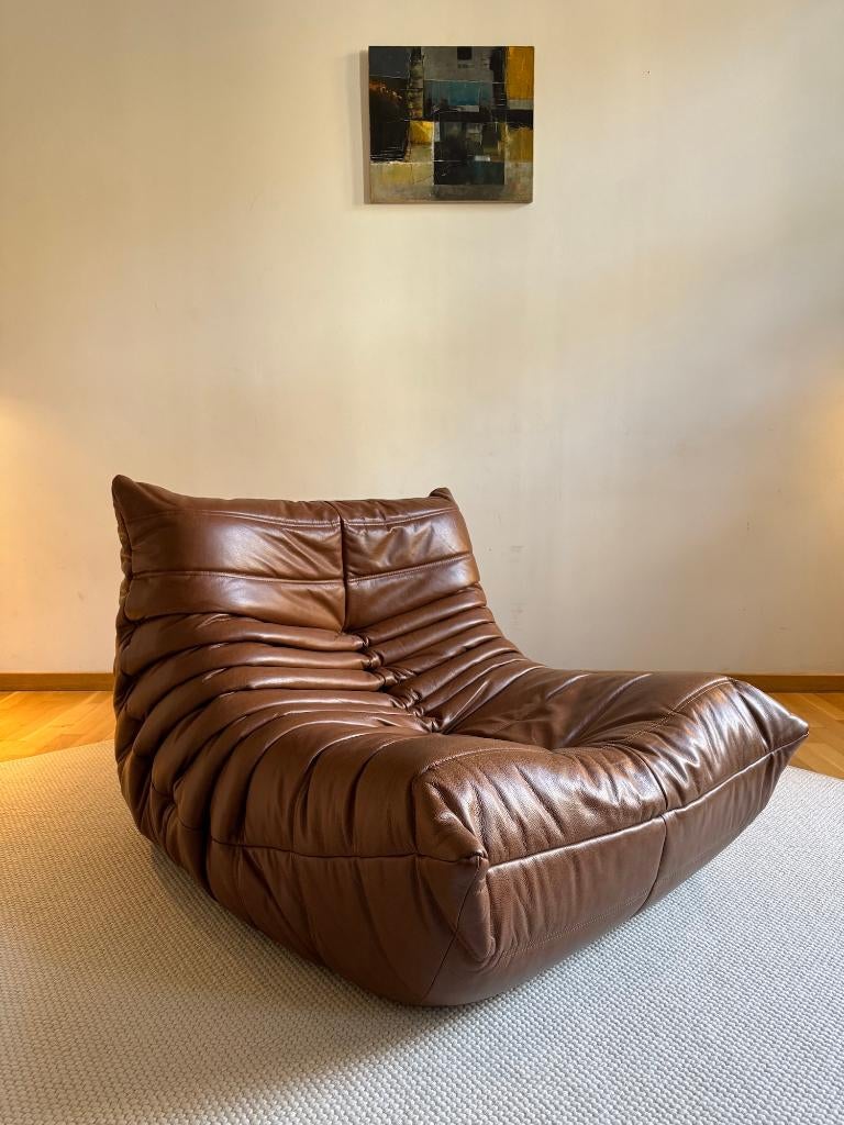 Ligne Roset - Togo - Fauteuil/Stoel Cognac - Gratis Levering, Leer, Zo goed als nieuw, 75 tot 100 cm, Knoll vitra artifort sede b&b italia cassina mid century retro