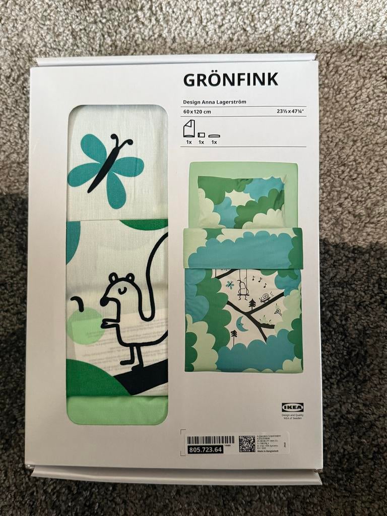 IKEA GRÖNFINK Dekbedovertrekset voor babybedje, Ophalen, Jongetje of Meisje, Dekbedovertrek, Nieuw