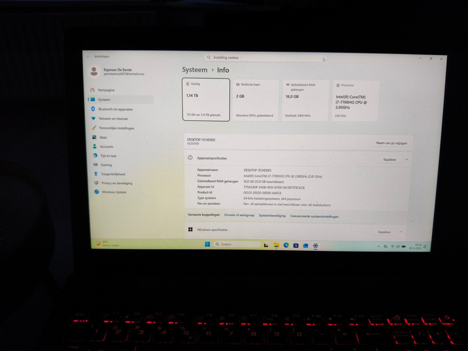 Foto 7 van ASUS Gaming Laptop - i7, 16GB RAM, 1.25TB SSD, IPS HDR