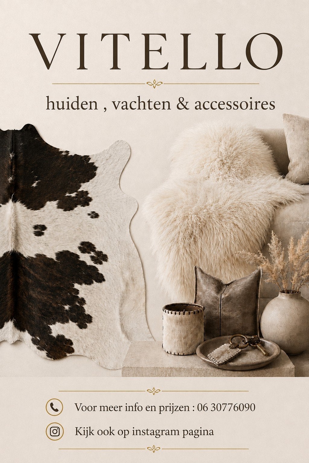 VITELLO: Huiden, Vachten & Accessoires, 100 tot 150 cm, Nieuw, Crème, Overige vormen