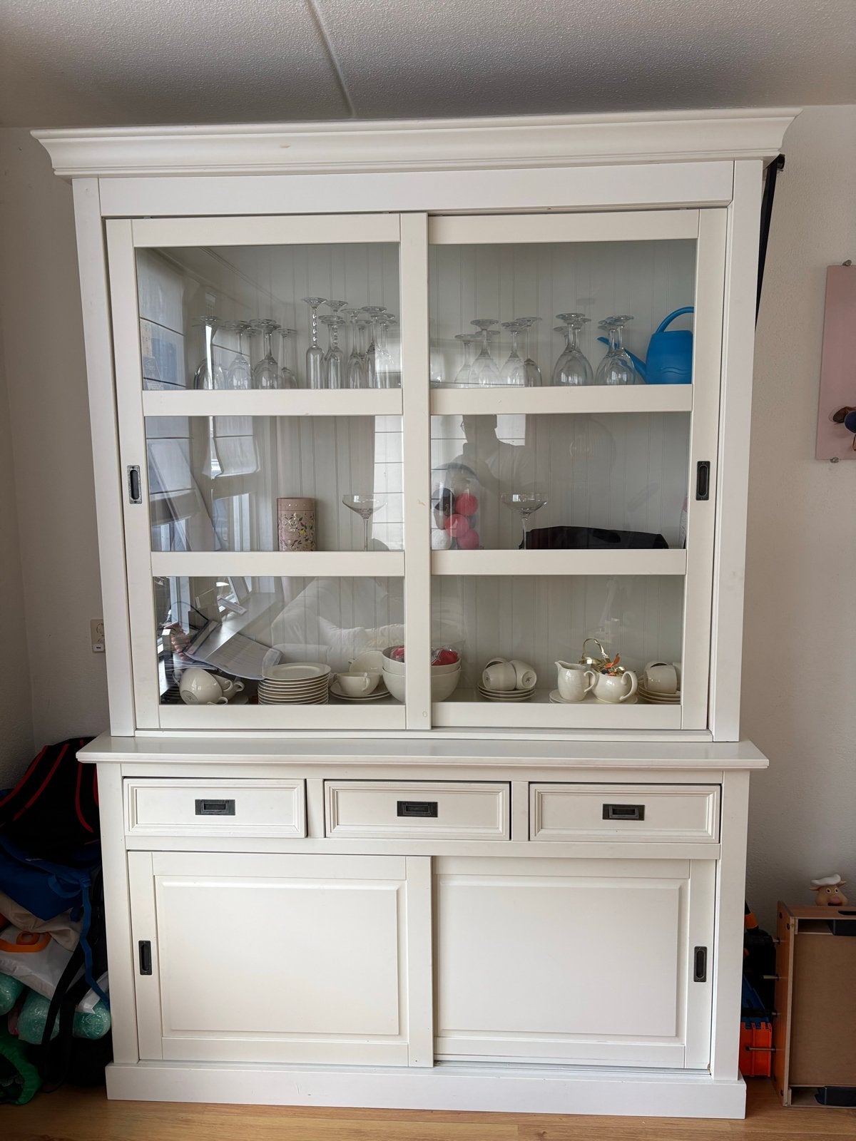 Witte buffetkast met lades en schuifdeuren, Ophalen, Gebruikt, 100 tot 150 cm, 150 tot 200 cm