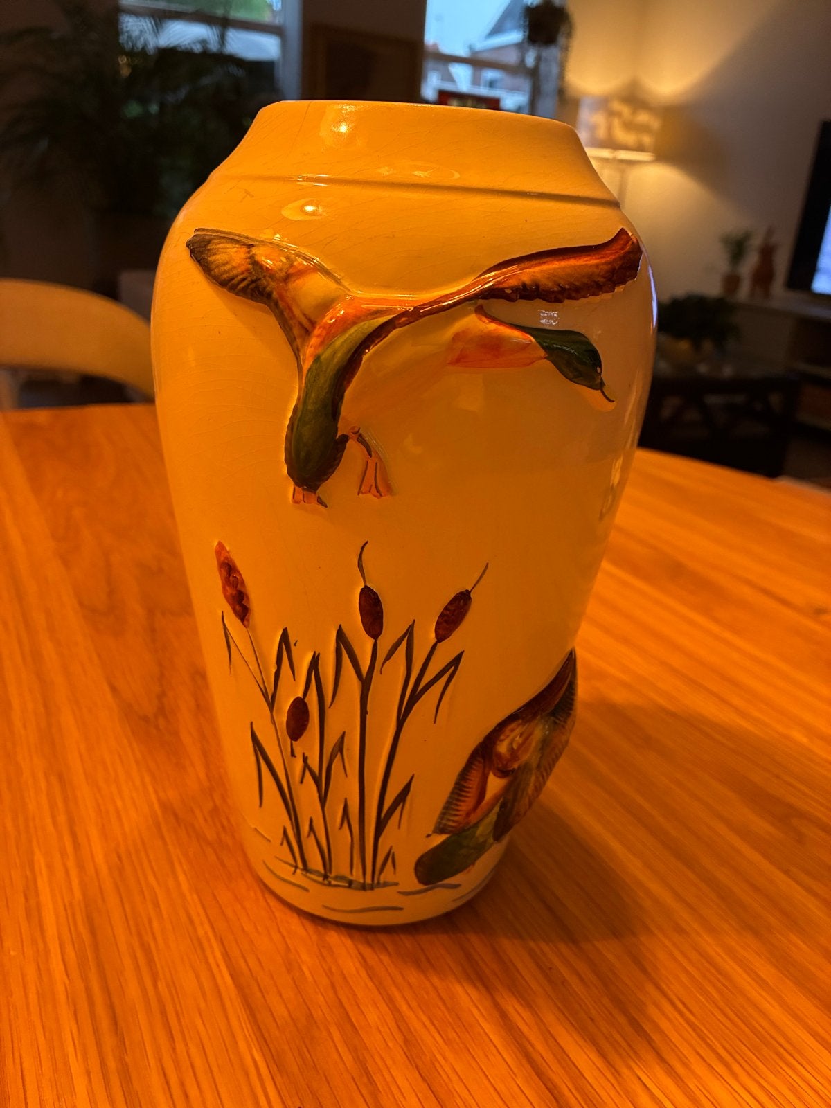 Vintage Faianças de Alcobaça vaas met eenden en riet, Ophalen